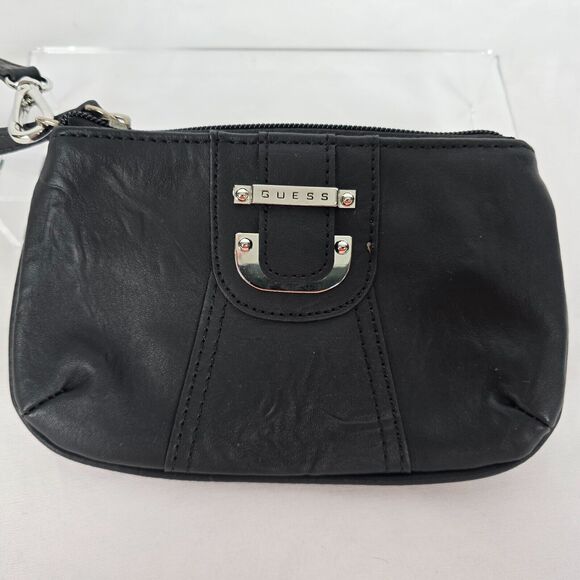 Guess Wristlet Black Silver Tone Hardware PU Leather 7" x 4.5" - Picture 9 of 14